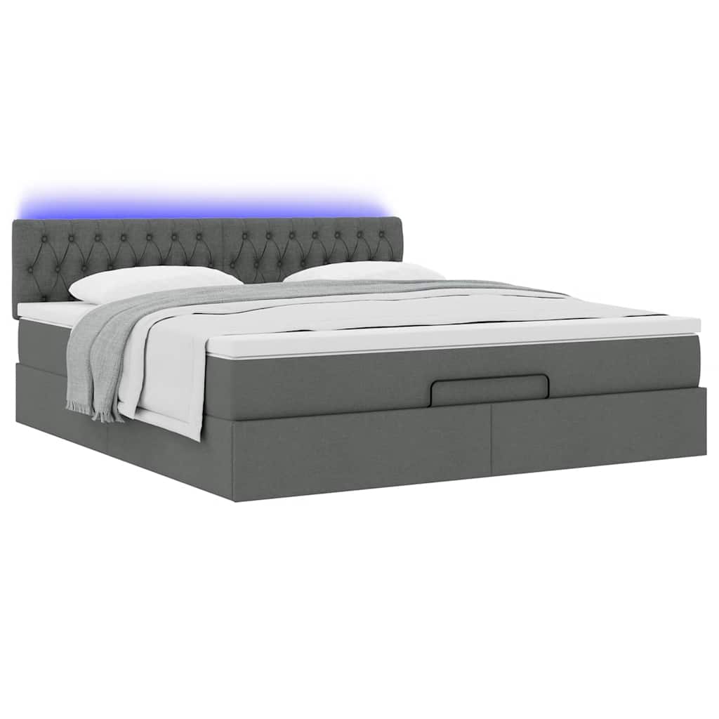 vidaXL Łóżko Ottoman z materacem i LED, ciemnoszary, 180x200cm tkanina