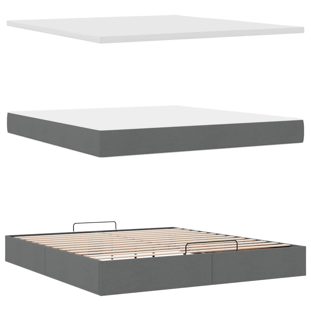 vidaXL Łóżko Ottoman z materacem i LED, ciemnoszary, 180x200cm tkanina