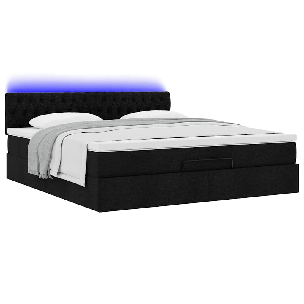 vidaXL Łóżko Ottoman z materacem i LED, czarny, 180x200cm, tkanina