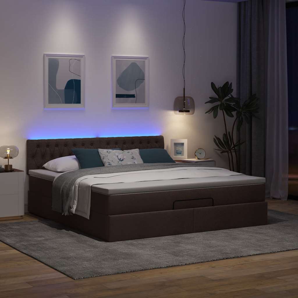 vidaXL Łóżko otomana z materacem i LED ciemnobrązowy 180x200cm tkanina