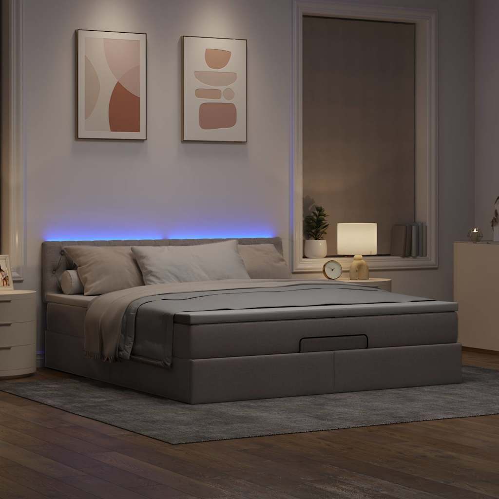 vidaXL Łóżko otomana z materacem i LED, taupe, 180x200cm, tkanina