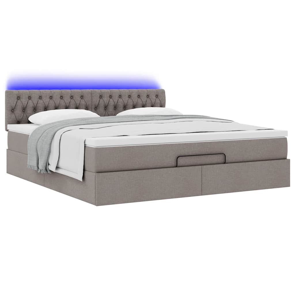 vidaXL Łóżko otomana z materacem i LED, taupe, 180x200cm, tkanina