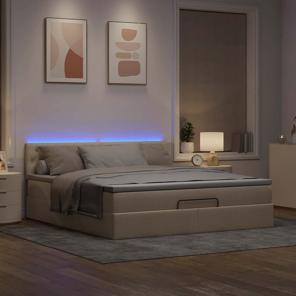 vidaXL Otomana Łóżko z Materacem i LED, kremowy, 180x200cm, tkanina