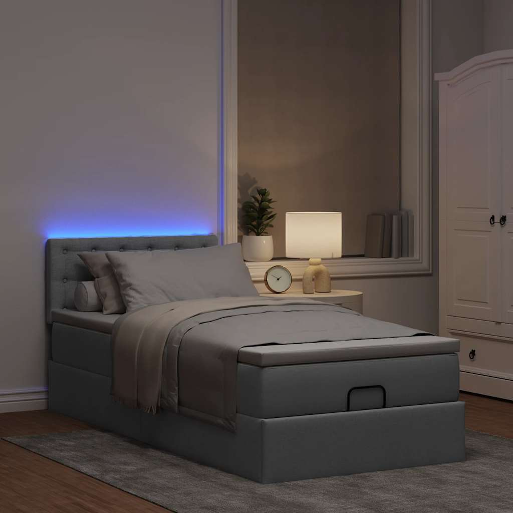 vidaXL Łóżko Ottoman z materacem i LED, jasnoszary, 80x200cm, tkanina
