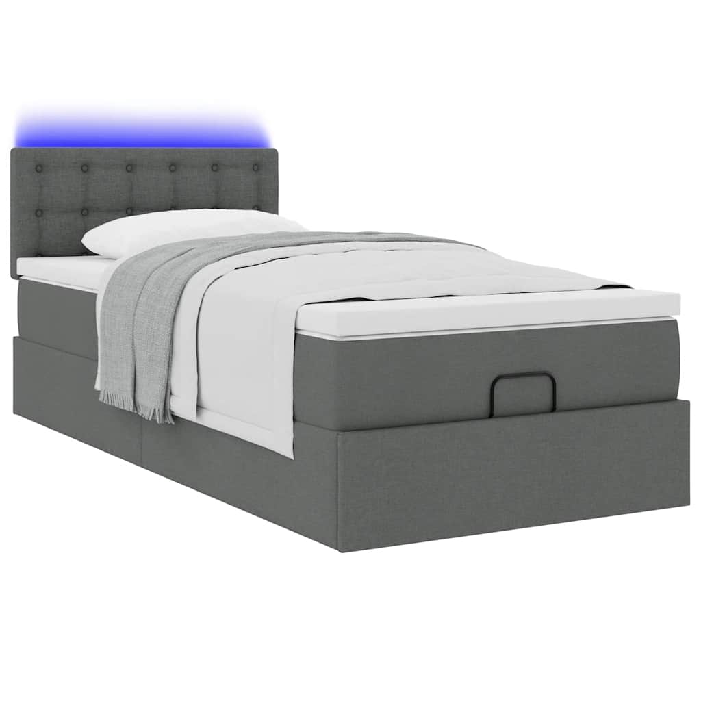 vidaXL Łóżko Ottoman z materacem i LED, ciemnoszary, 80x200cm, tkanina