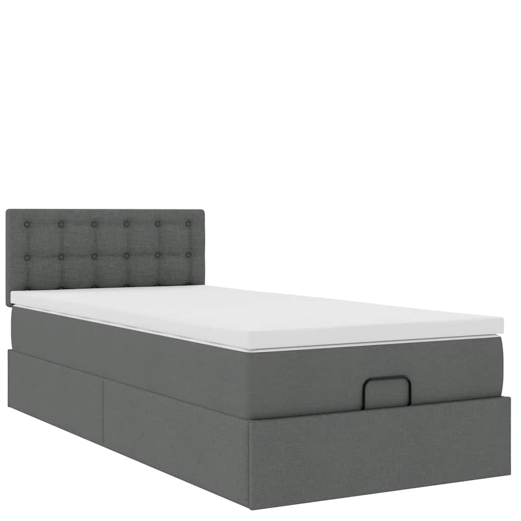 vidaXL Łóżko Ottoman z materacem i LED, ciemnoszary, 80x200cm, tkanina