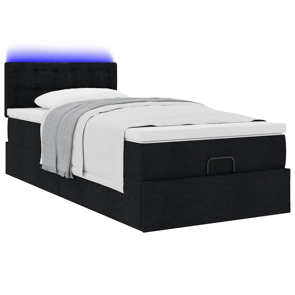 vidaXL Łóżko Ottoman z materacem i LED, czarny, 80x200cm, tkanina