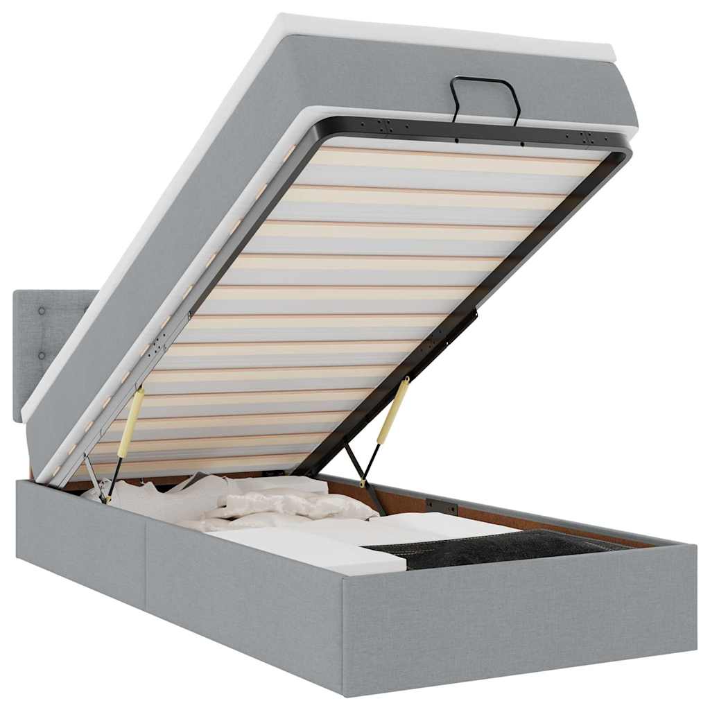 vidaXL Łóżko Ottoman z materacem i LED, jasnoszary, 90x200 cm, tkanina