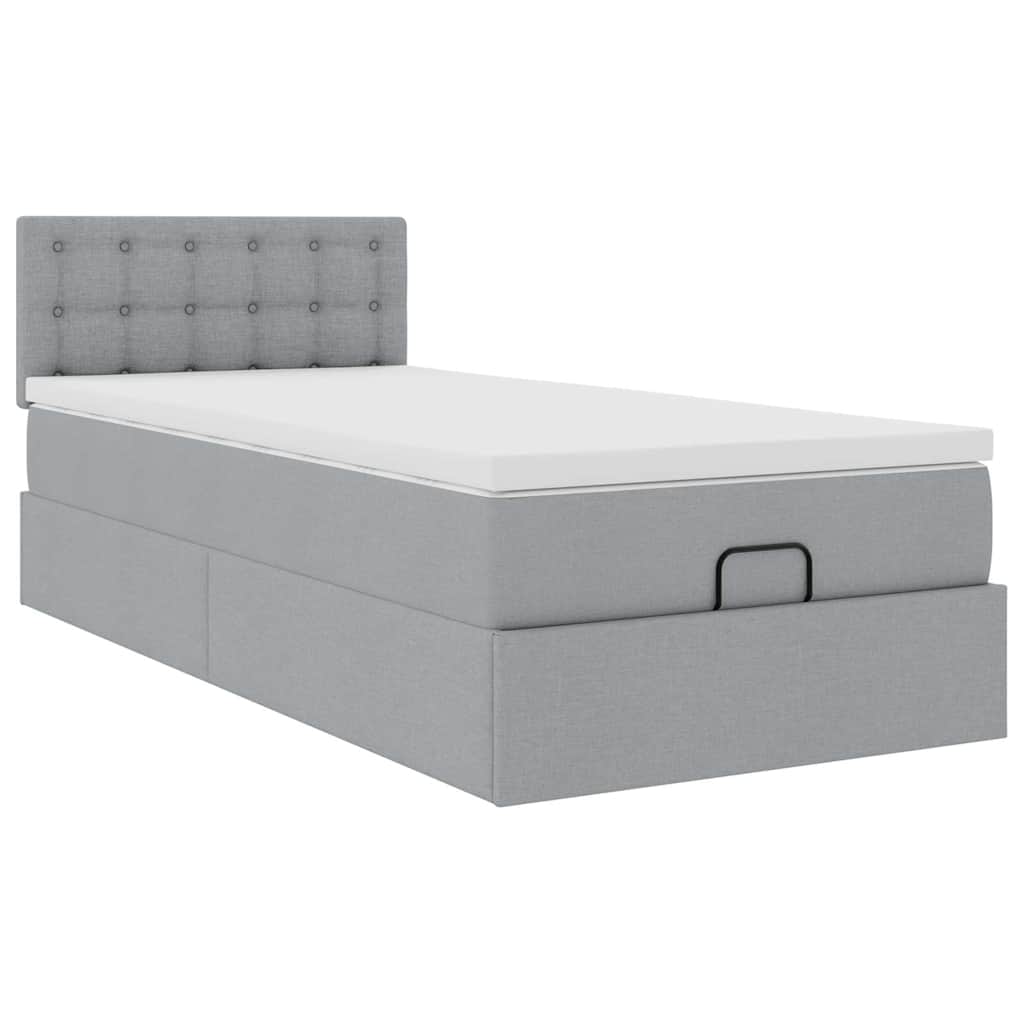 vidaXL Łóżko Ottoman z materacem i LED, jasnoszary, 90x200 cm, tkanina