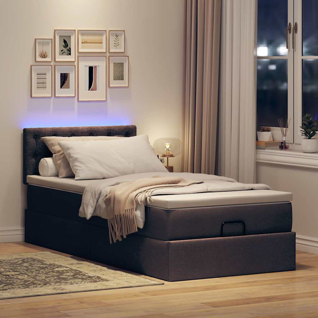 vidaXL Łóżko otomana z materacem i LED ciemnobrązowy 90x200 cm tkanina