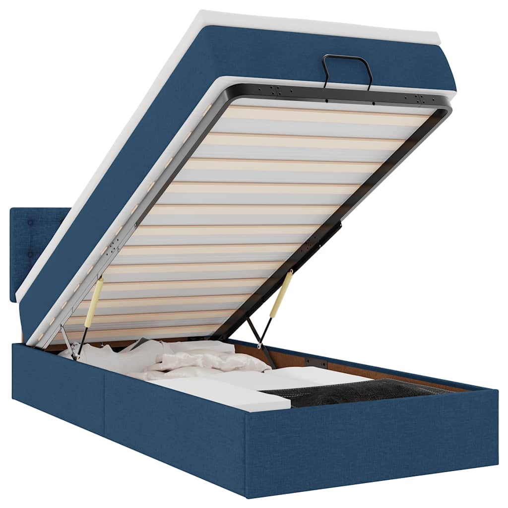 vidaXL Otomana Łóżko z Materacem i LED Niebieski 100x200 cm Tkanina