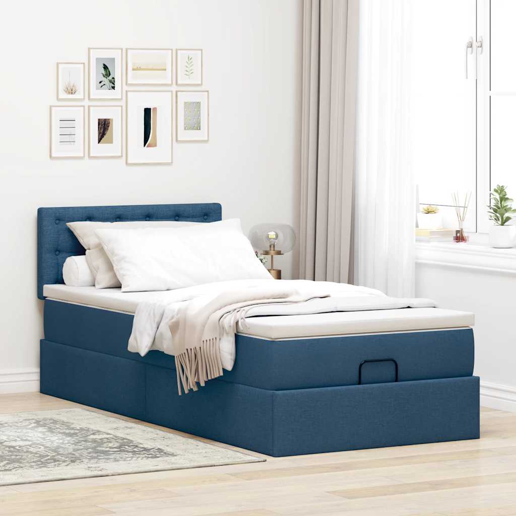 vidaXL Otomana Łóżko z Materacem i LED Niebieski 100x200 cm Tkanina