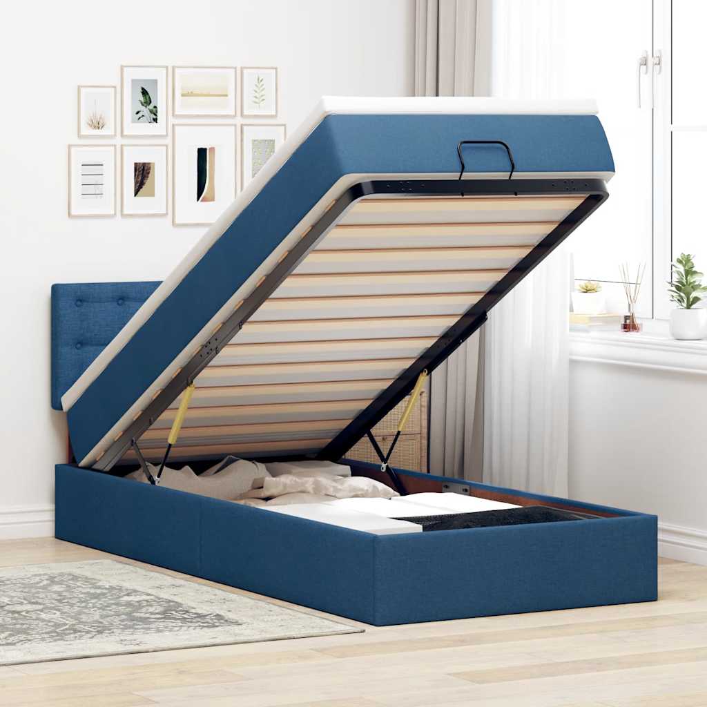 vidaXL Otomana Łóżko z Materacem i LED Niebieski 100x200 cm Tkanina
