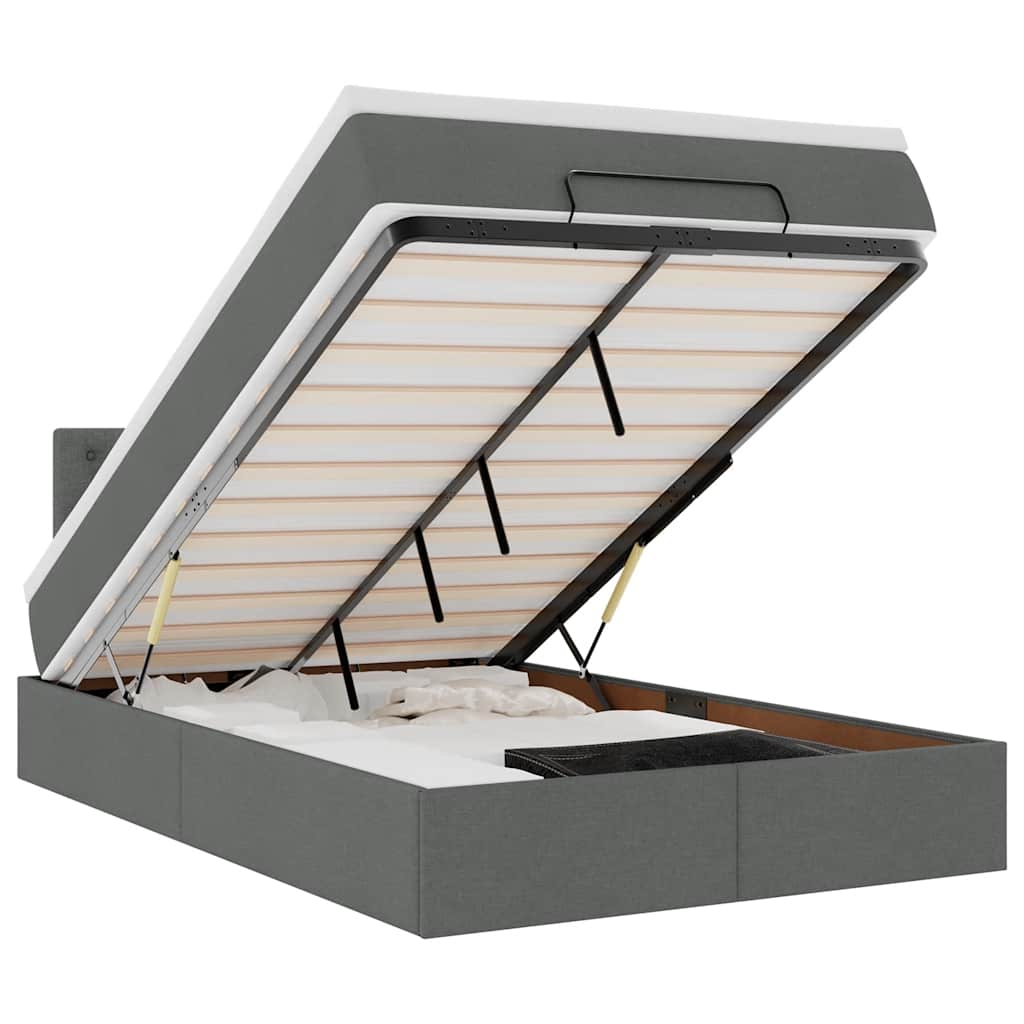 vidaXL Łóżko otomana z materacem i LED, ciemnoszary, 120x190cm tkanina