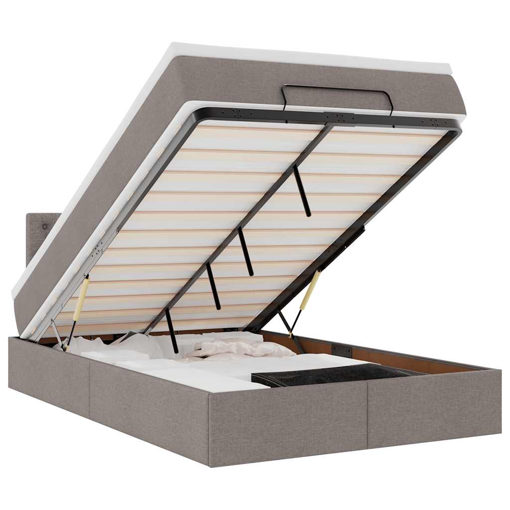 vidaXL Łóżko otomana z materacem i LED, taupe, 120x190cm, tkanina