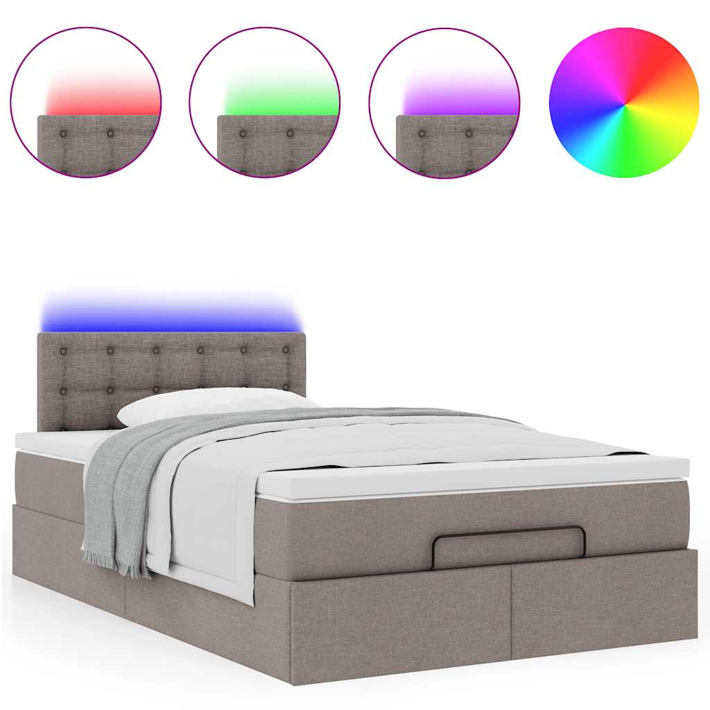 vidaXL Łóżko otomana z materacem i LED, taupe, 120x190cm, tkanina