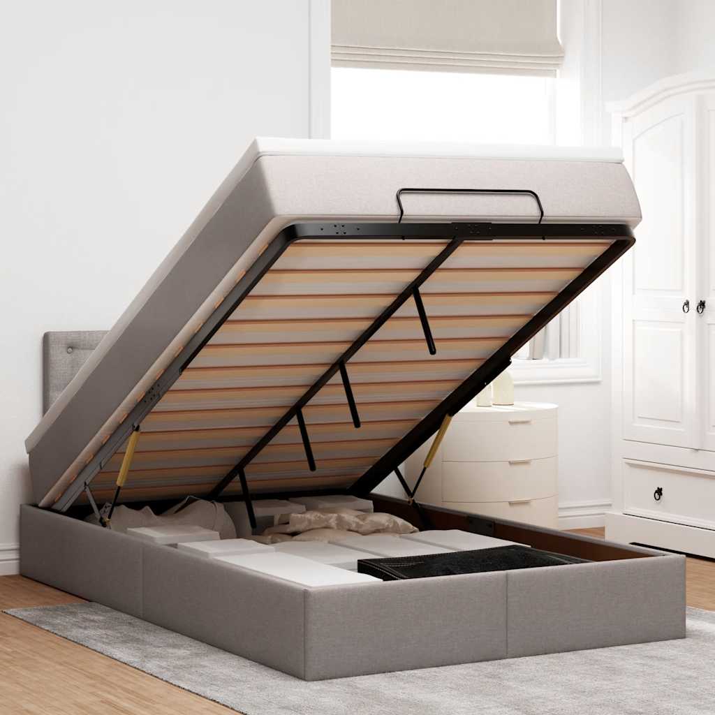vidaXL Łóżko otomana z materacem i LED, taupe, 120x190cm, tkanina