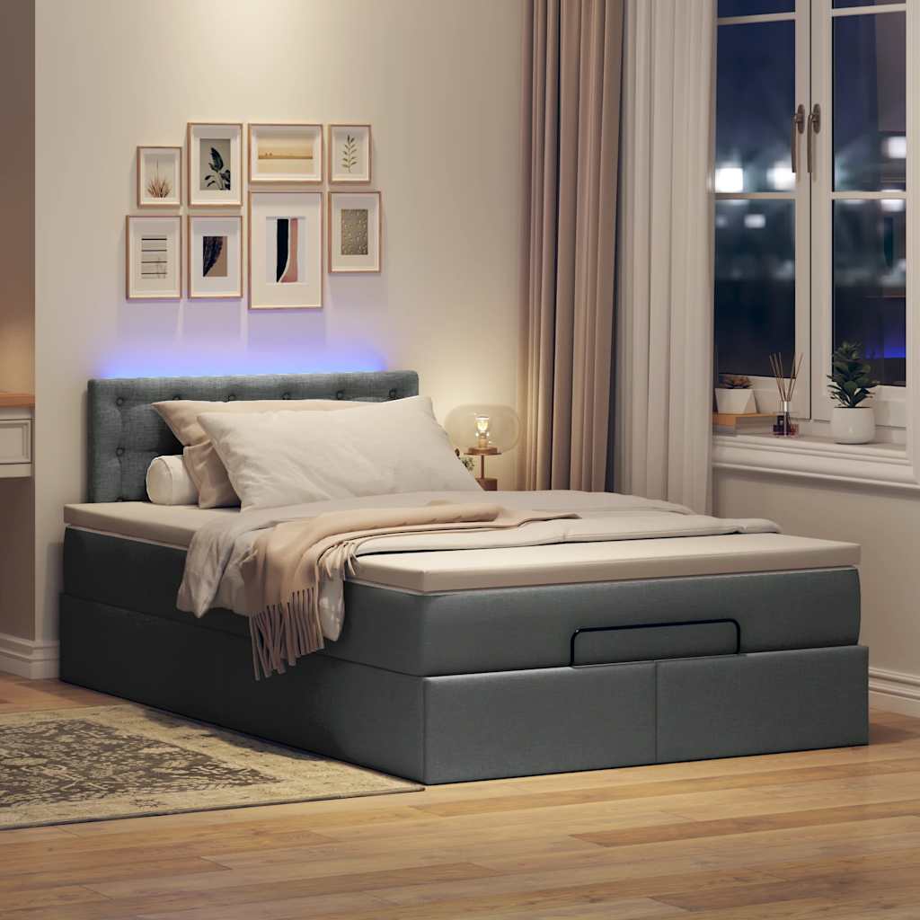 vidaXL Łóżko otomana z materacem i LED, ciemnoszary, 120x200 cm