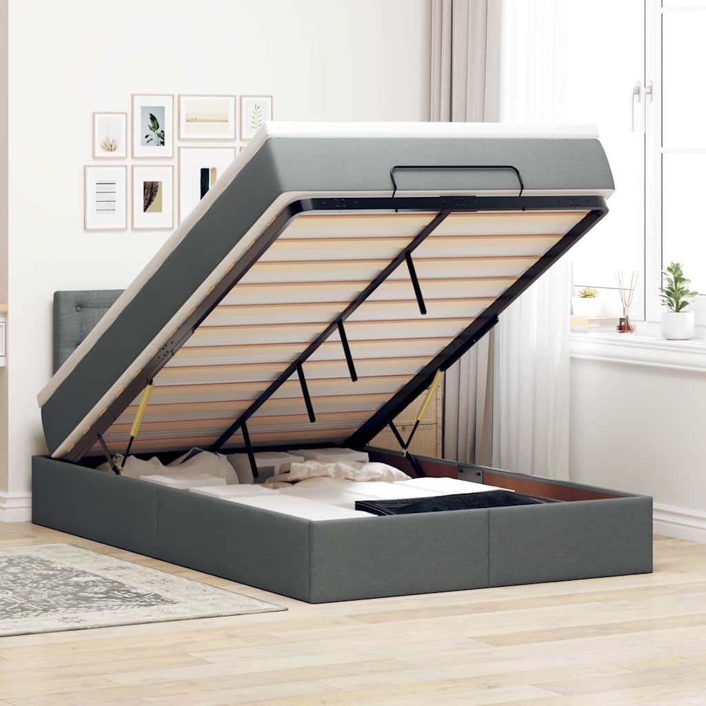 vidaXL Łóżko otomana z materacem i LED, ciemnoszary, 120x200 cm