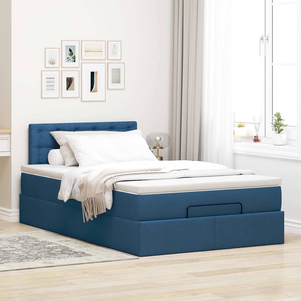 vidaXL Otomana Łóżko z Materacem i LED Niebieski 120x200 cm Tkanina