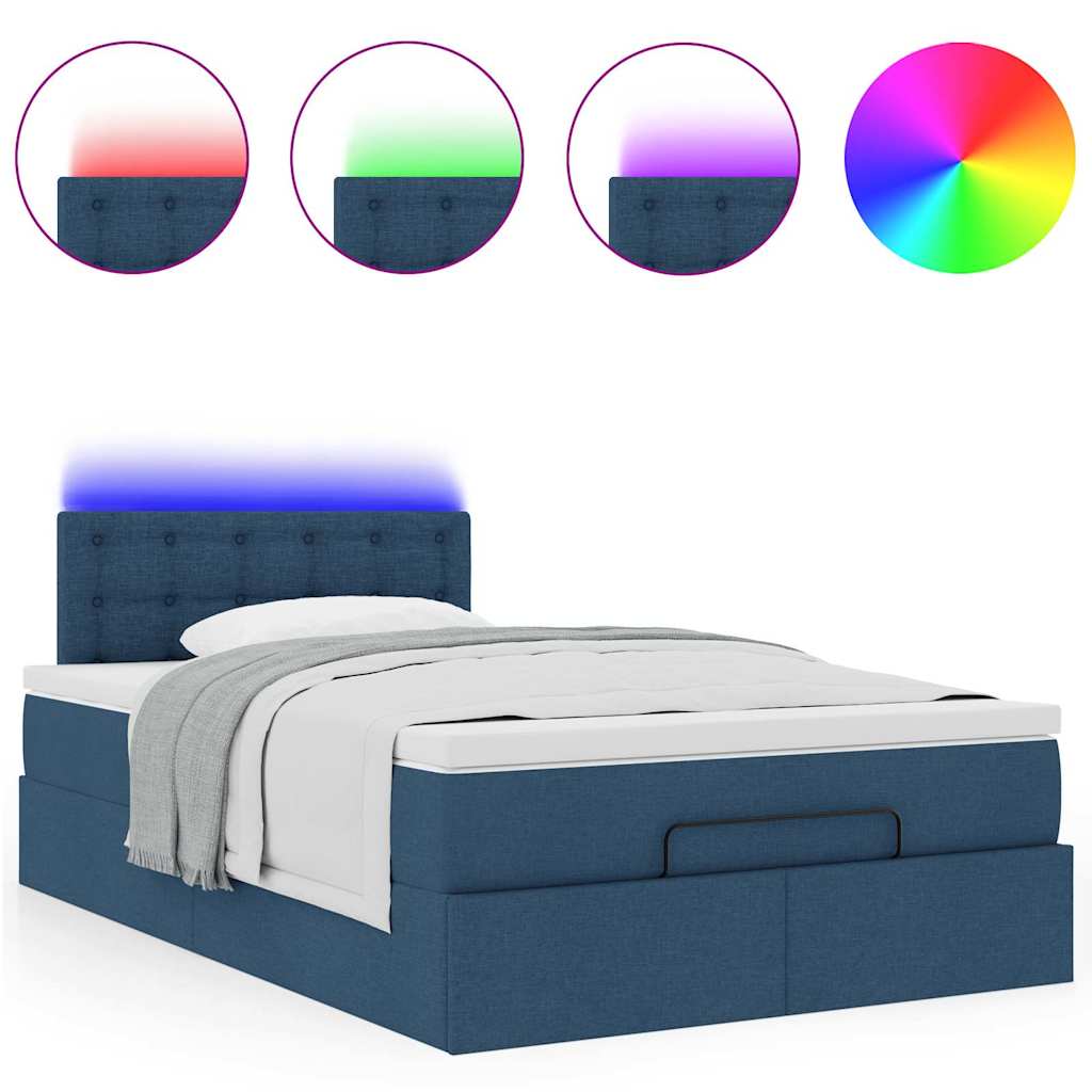 vidaXL Otomana Łóżko z Materacem i LED Niebieski 120x200 cm Tkanina