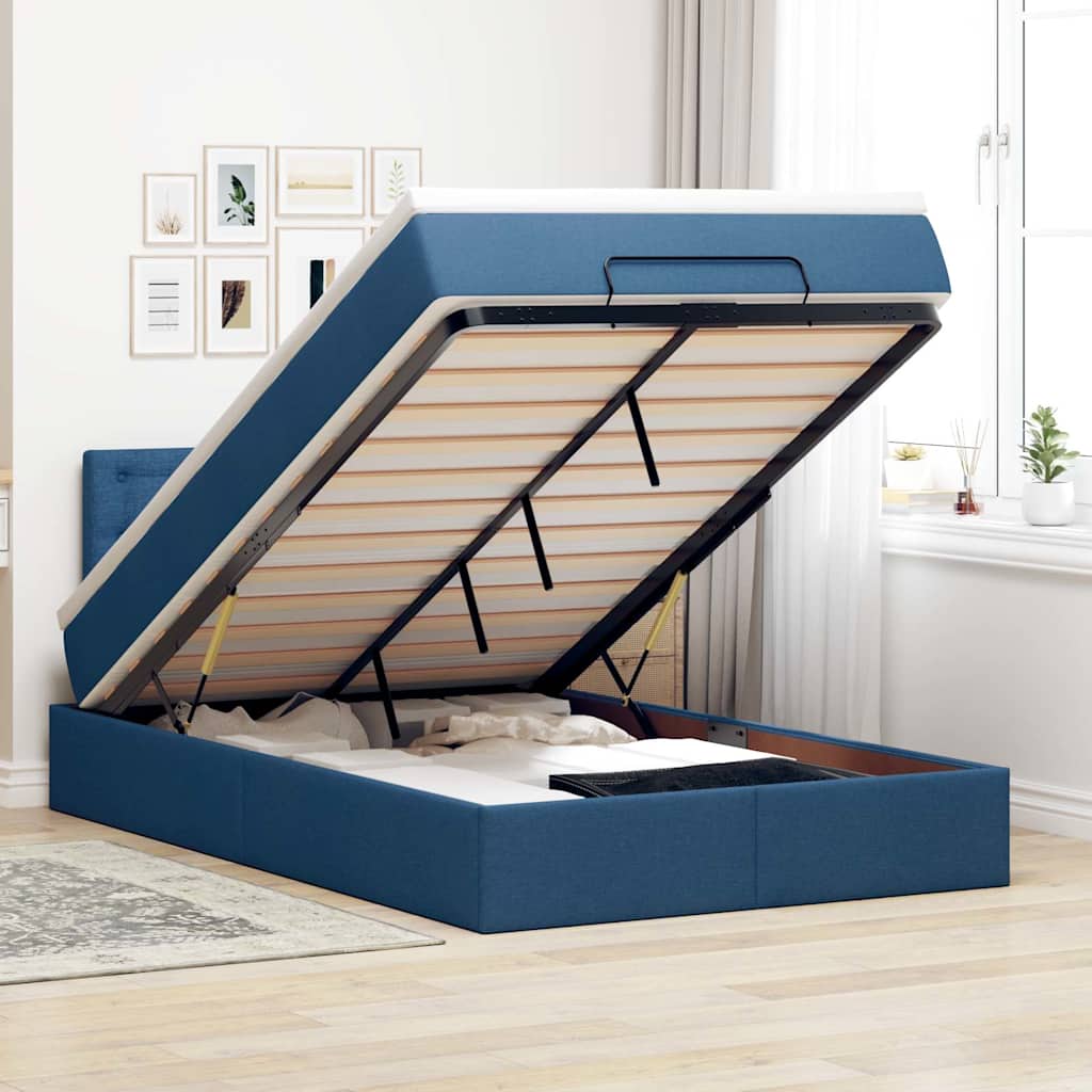 vidaXL Otomana Łóżko z Materacem i LED Niebieski 120x200 cm Tkanina