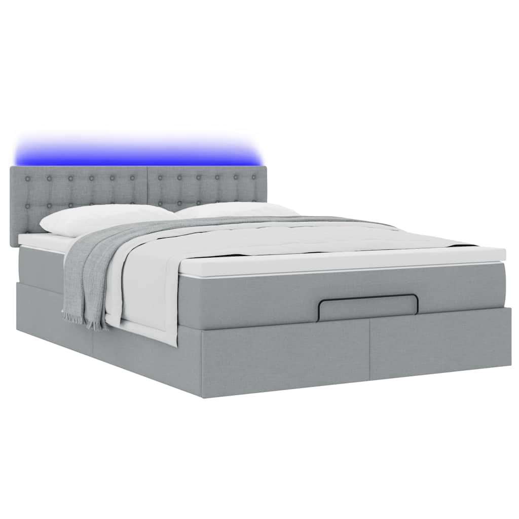 vidaXL Łóżko Ottoman z materacem i diodami LED Jasnoszary 140x190 cm