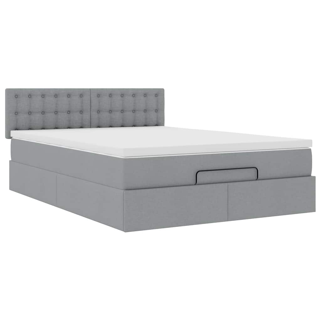 vidaXL Łóżko Ottoman z materacem i diodami LED Jasnoszary 140x190 cm