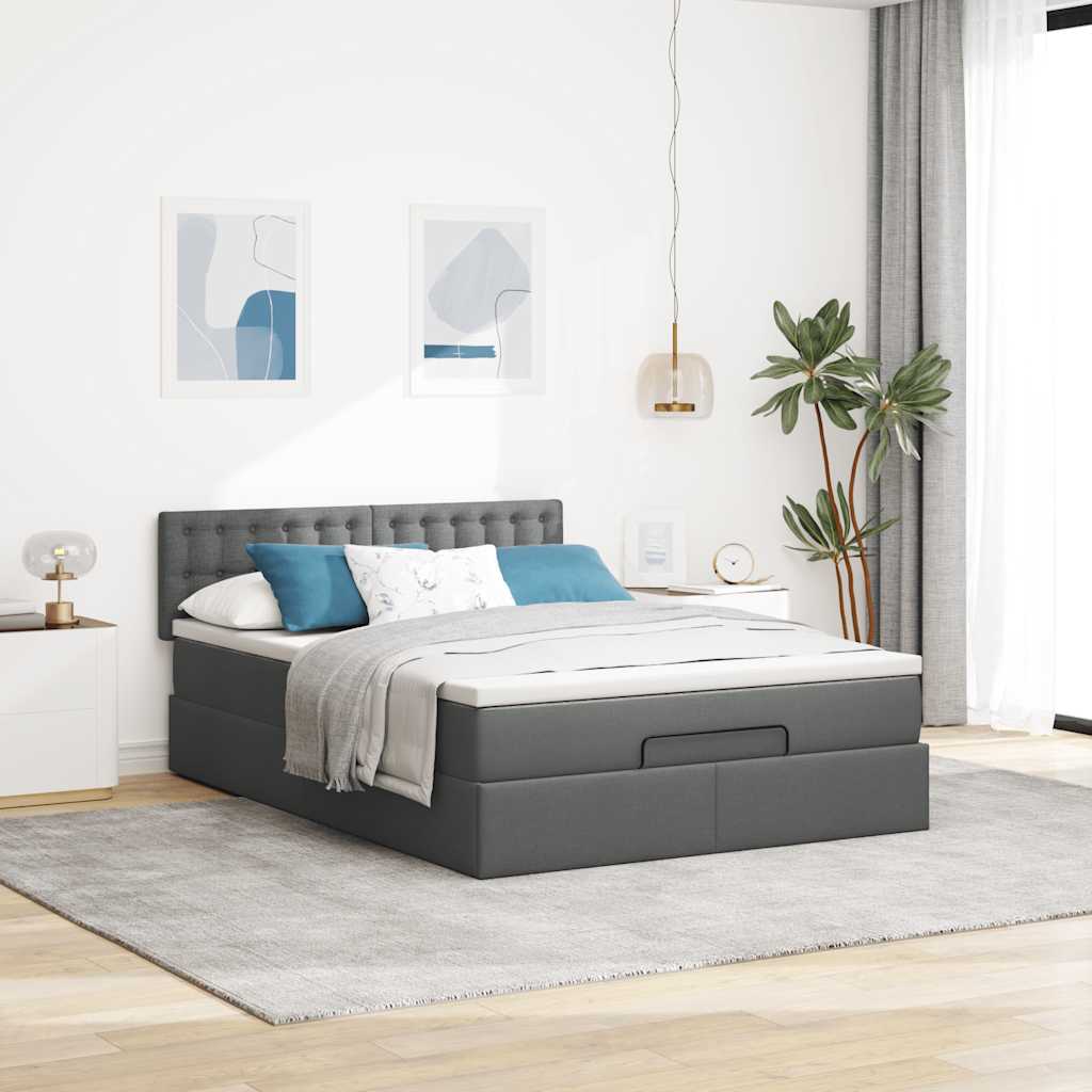 vidaXL Łóżko Ottoman z materacem i diodami LED Ciemnoszary 140x190 cm