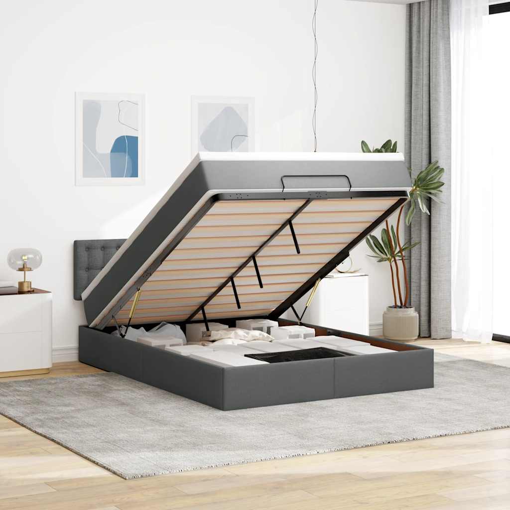 vidaXL Łóżko Ottoman z materacem i diodami LED Ciemnoszary 140x190 cm