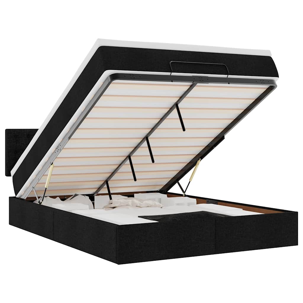 vidaXL Łóżko Ottoman z materacem i diodami LED Czarny 140x190 cm