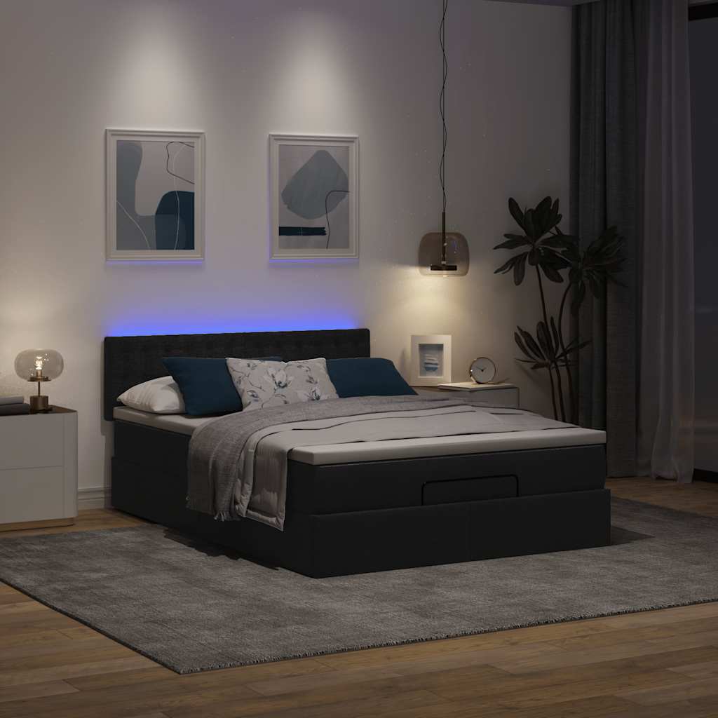vidaXL Łóżko Ottoman z materacem i diodami LED Czarny 140x190 cm