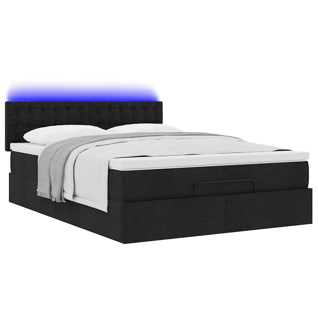 vidaXL Łóżko Ottoman z materacem i diodami LED Czarny 140x190 cm