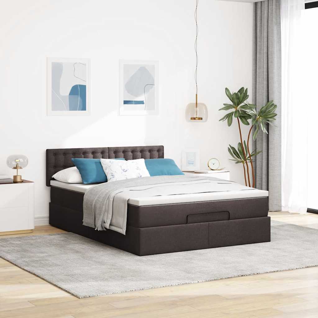 vidaXL Łóżko otomana z materacem diodami LED ciemnobrązowe 140x190 cm