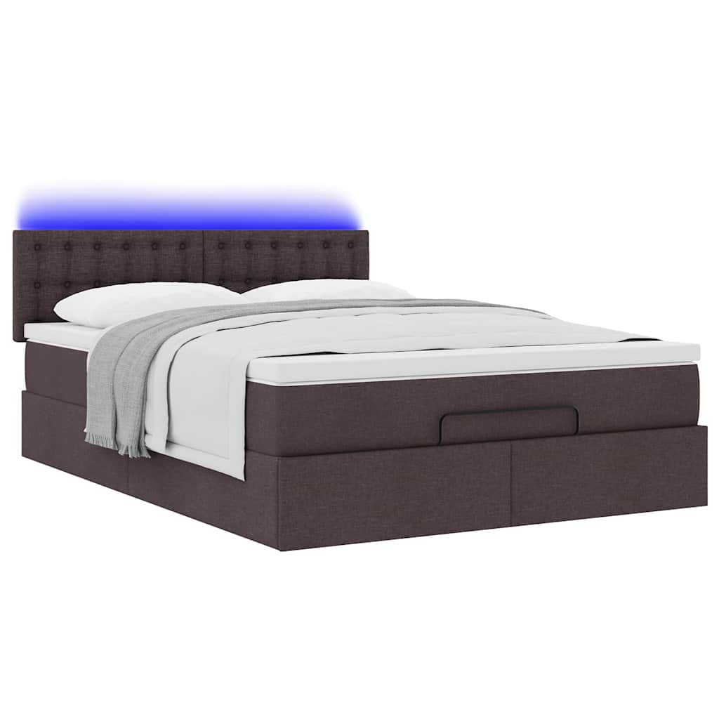 vidaXL Łóżko otomana z materacem diodami LED ciemnobrązowe 140x190 cm