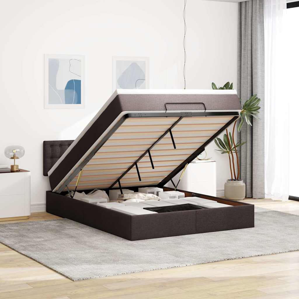 vidaXL Łóżko otomana z materacem diodami LED ciemnobrązowe 140x190 cm