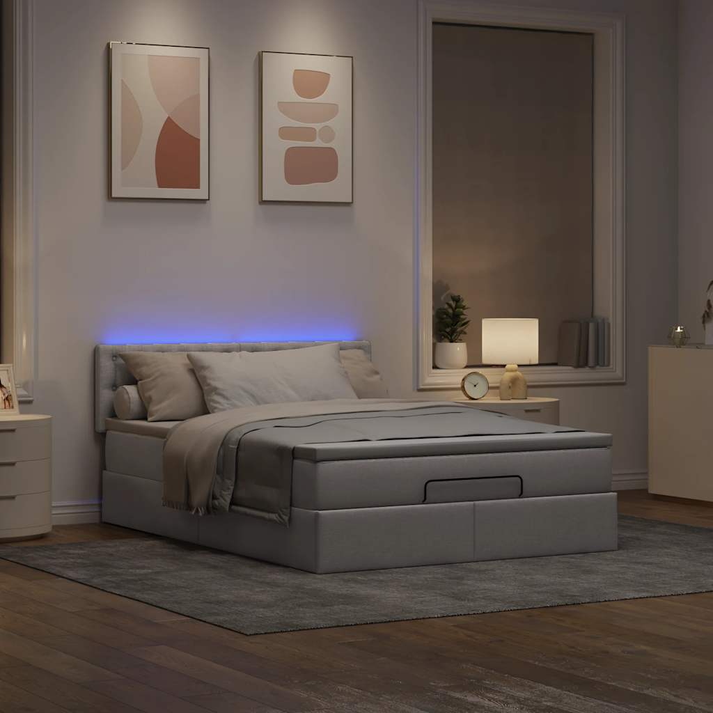 vidaXL Łóżko otomana z materacem i diodami LED, taupe, 140x190 cm,