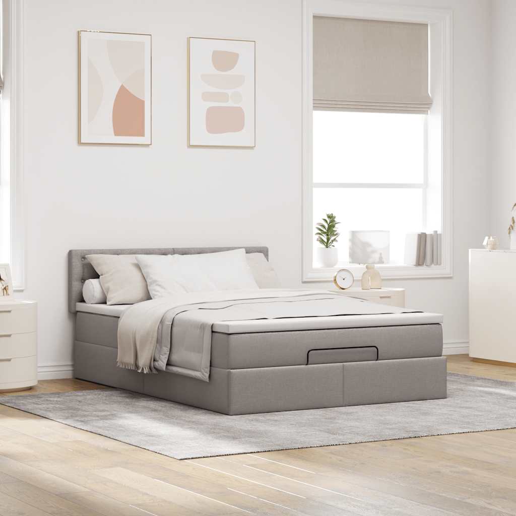 vidaXL Łóżko otomana z materacem i diodami LED, taupe, 140x190 cm,