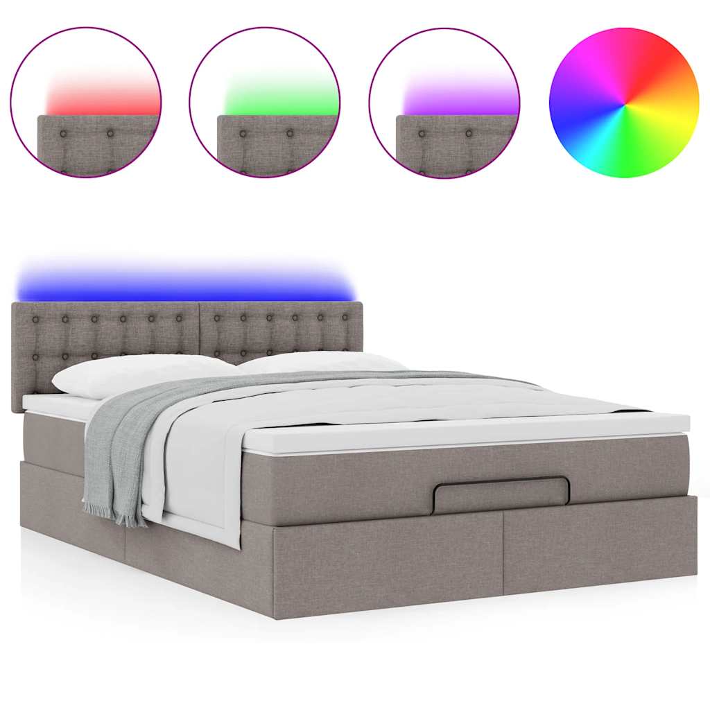 vidaXL Łóżko otomana z materacem i diodami LED, taupe, 140x190 cm,