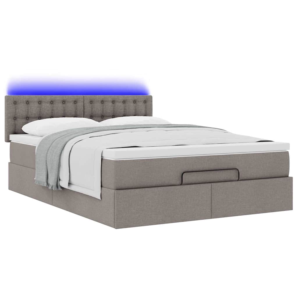 vidaXL Łóżko otomana z materacem i diodami LED, taupe, 140x190 cm,