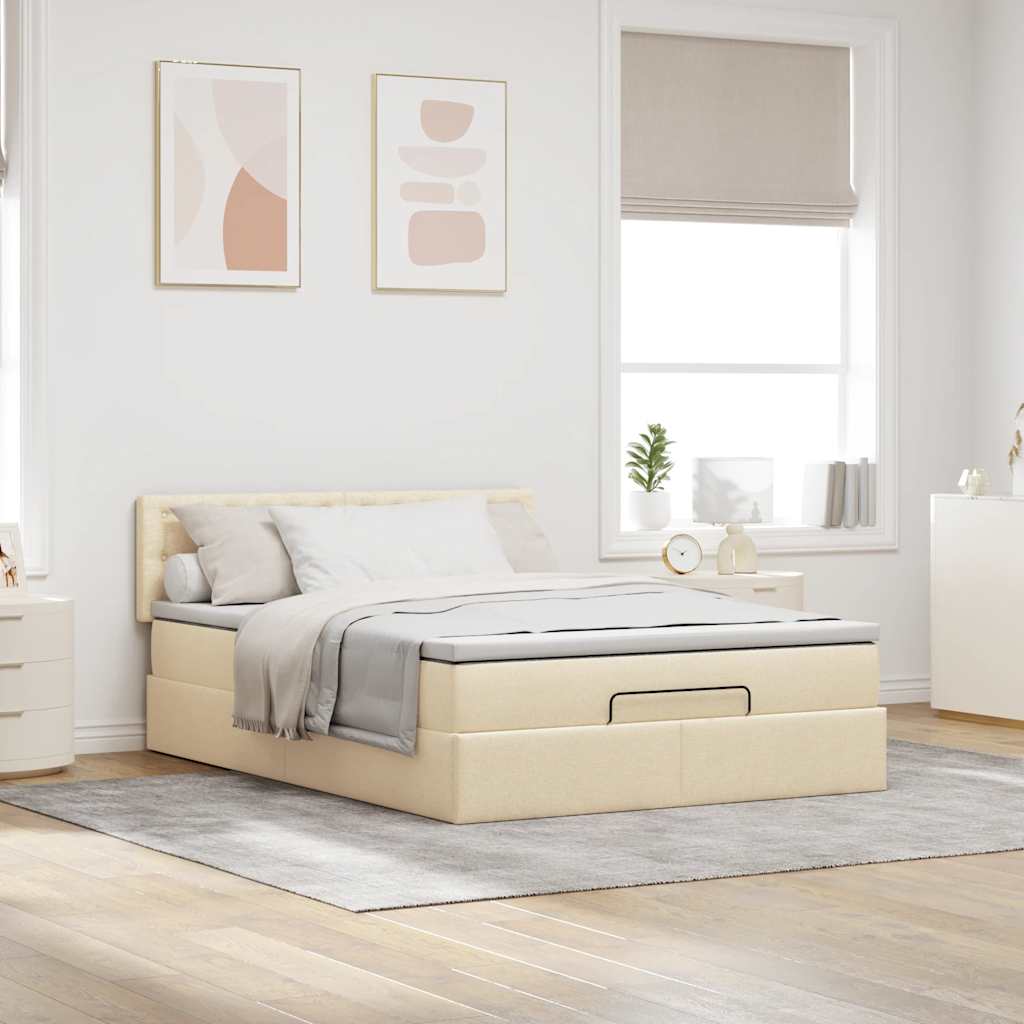 vidaXL Łóżko Ottoman z materacem i diodami LED kremowe 140x190 cm
