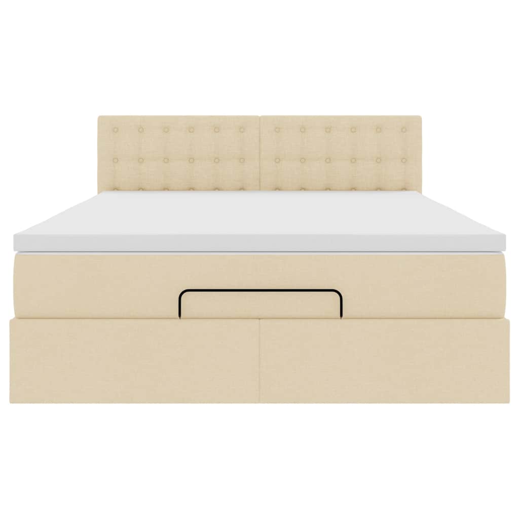 vidaXL Łóżko Ottoman z materacem i diodami LED kremowe 140x190 cm