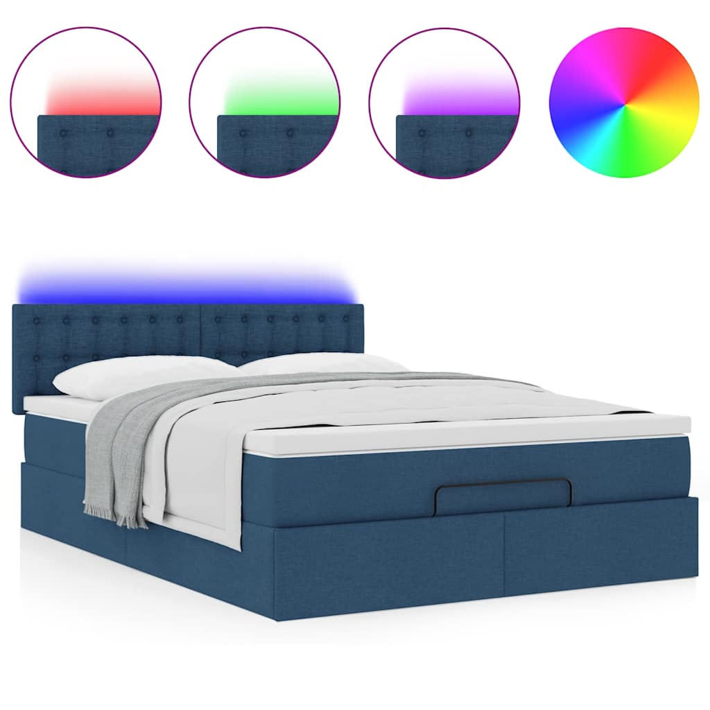 vidaXL Łóżko Ottoman z materacem i diodami LED Niebieski 140x190 cm
