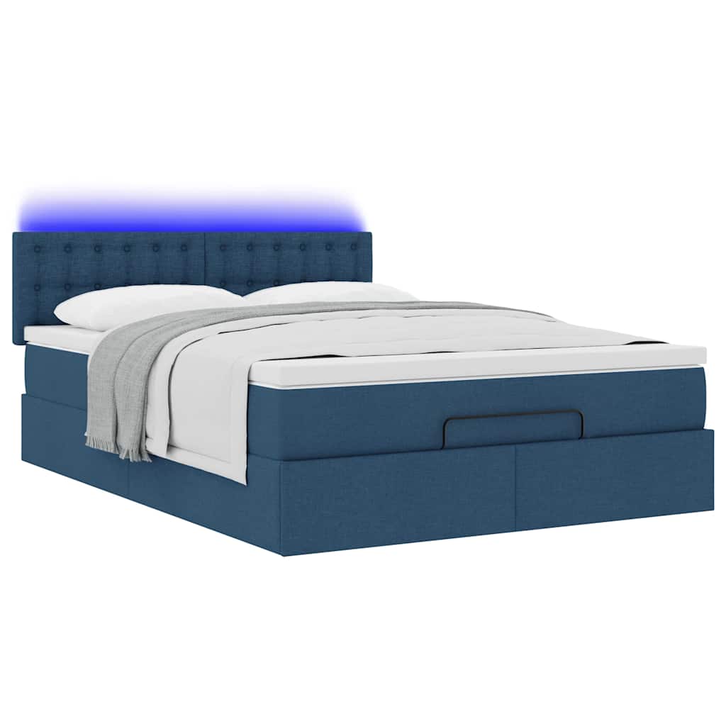 vidaXL Łóżko Ottoman z materacem i diodami LED Niebieski 140x190 cm