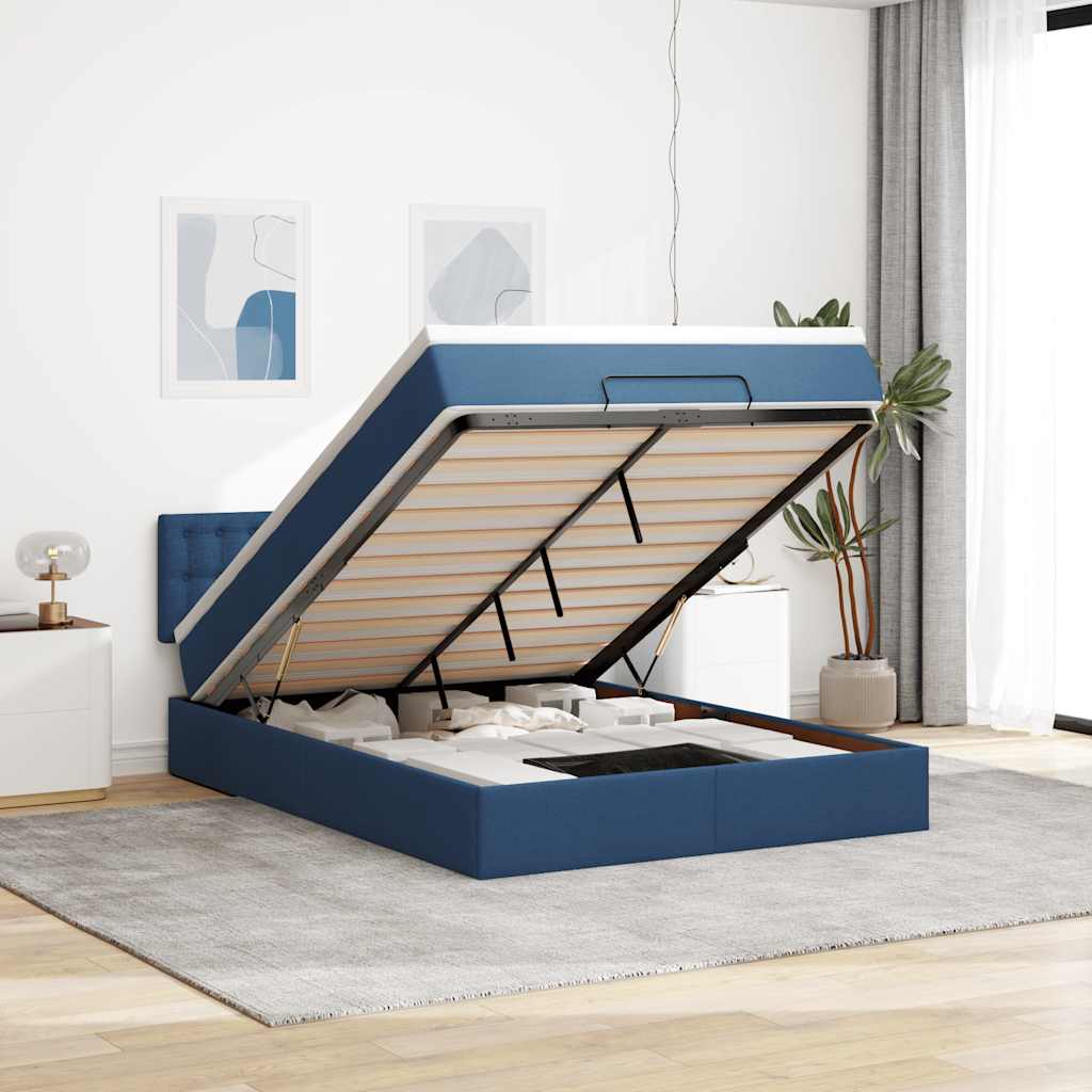 vidaXL Łóżko Ottoman z materacem i diodami LED Niebieski 140x190 cm