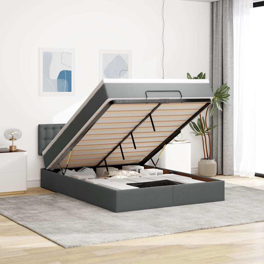 vidaXL Łóżko otomana z materacem i diodami LED ciemnoszare 140x200 cm