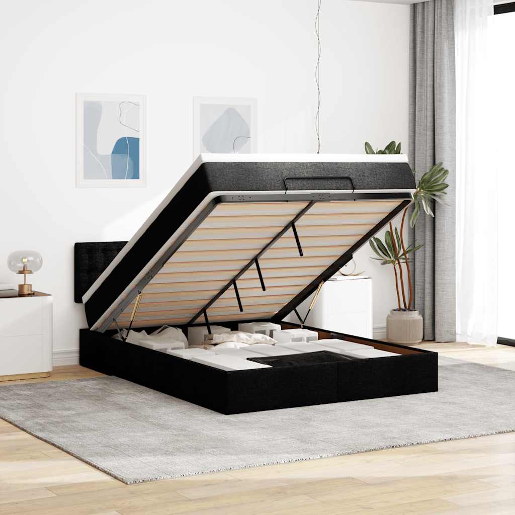 vidaXL Łóżko otomana z materacem i diodami LED Czarny 140x200 cm
