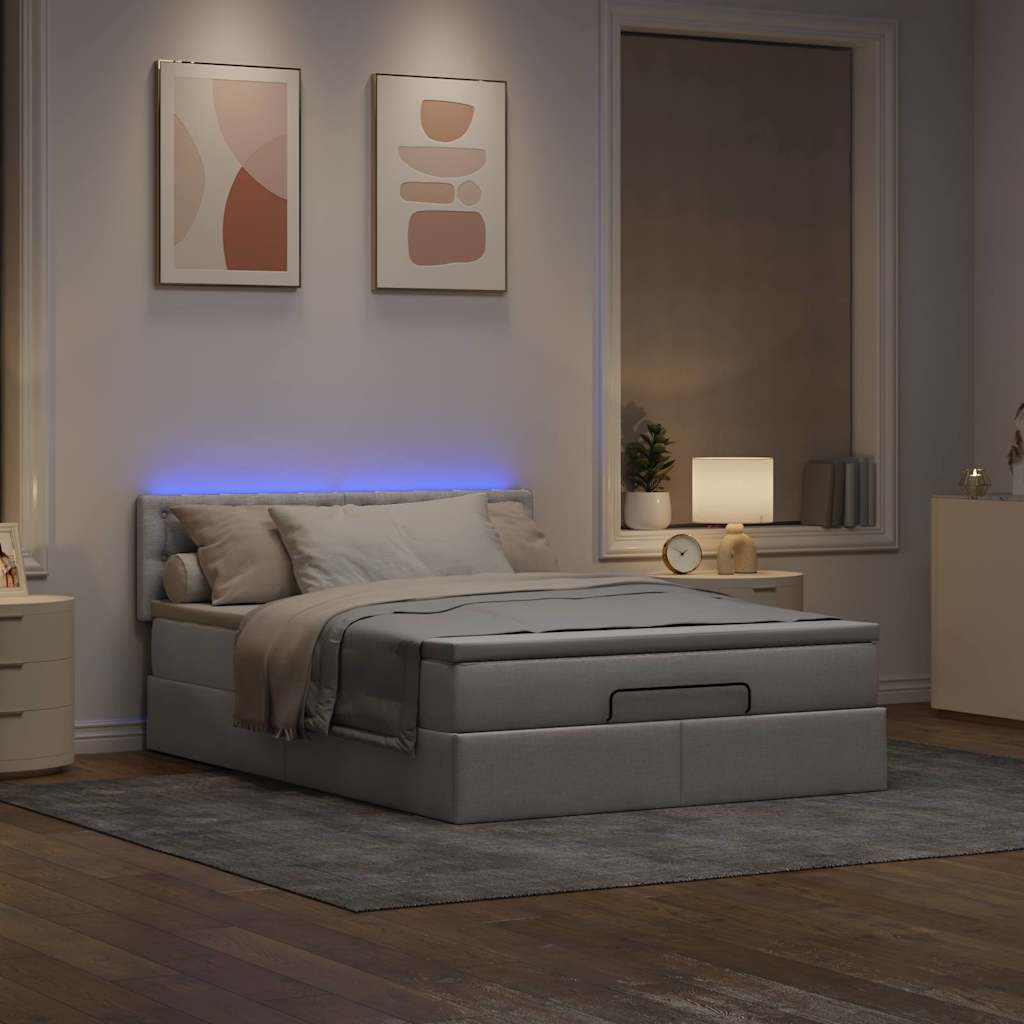 vidaXL Łóżko otomana z materacem i diodami LED Taupe 140x200 cm