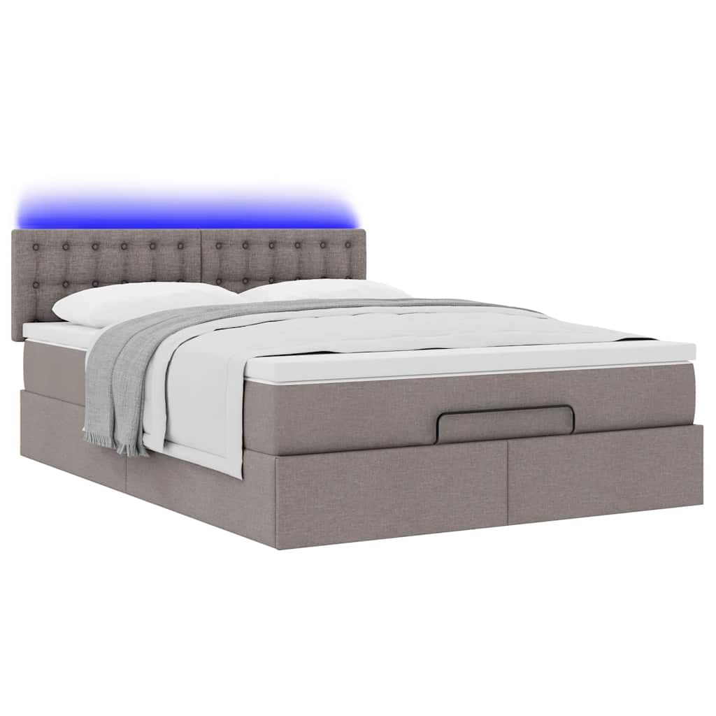 vidaXL Łóżko otomana z materacem i diodami LED Taupe 140x200 cm