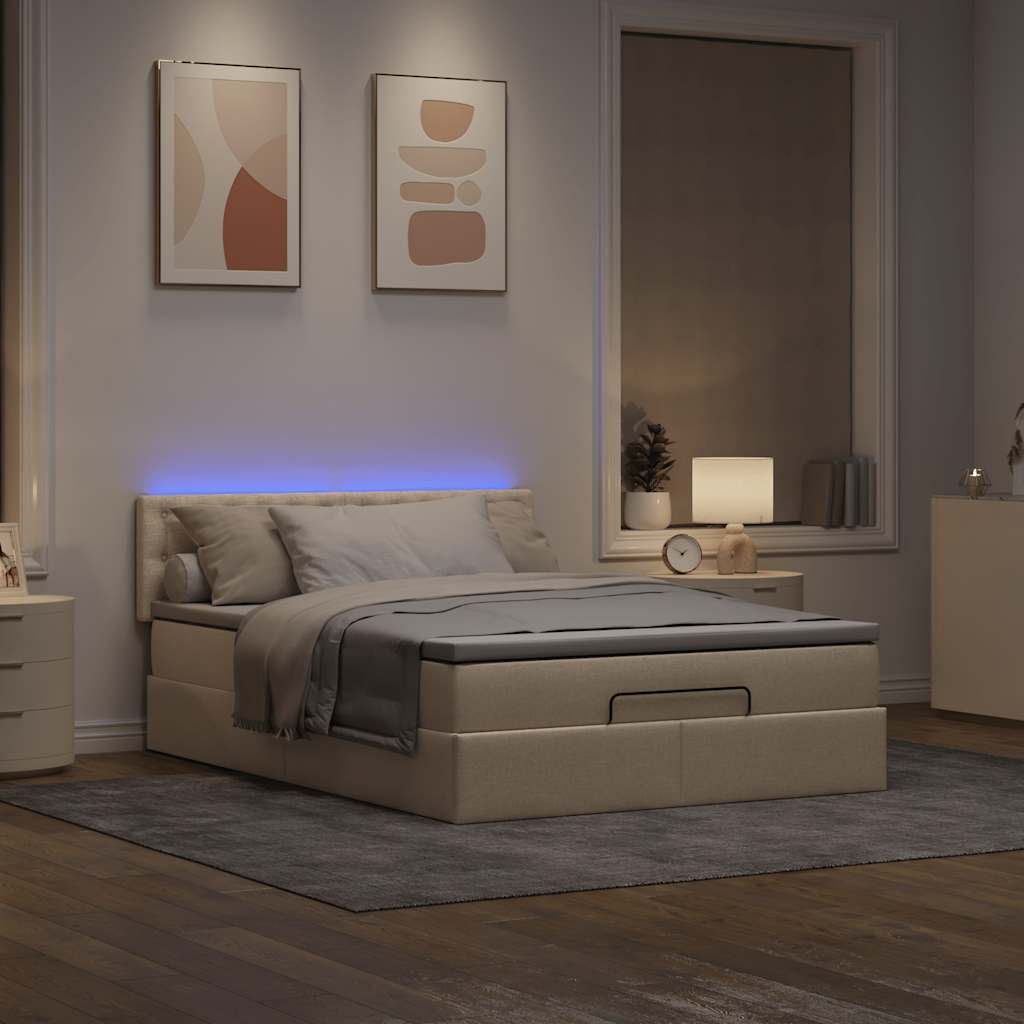 vidaXL Otomana Łóżko z Materacem i LED Kremowy 140x200 cm Tkanina